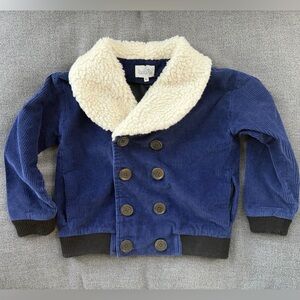 Barn kids corduroy coat with wool Sherpa angora collar size 6-8y